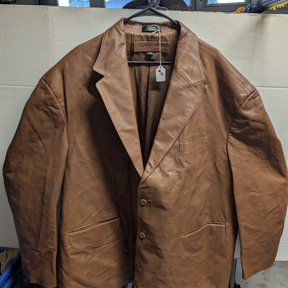 Mens Stafford Essentials brown real leather jacket 4XLT